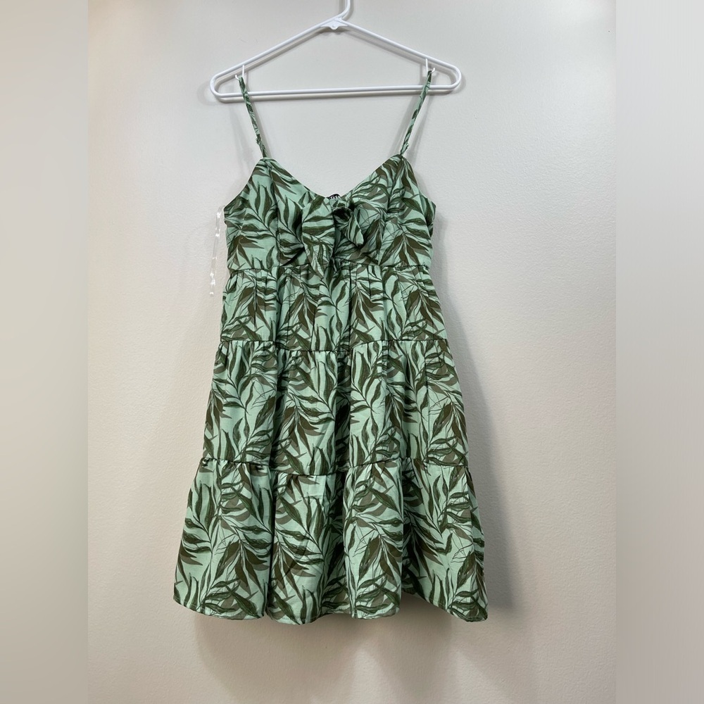 Leaf Print Green Kids Midi Mini Dress SunDress by Trixxi Size M - Picture 2 of 13